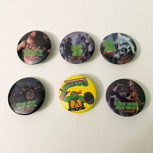 Vintage 1990 Lot of 6 TMNT Ninja Turtles Buttons 1.25 Inch